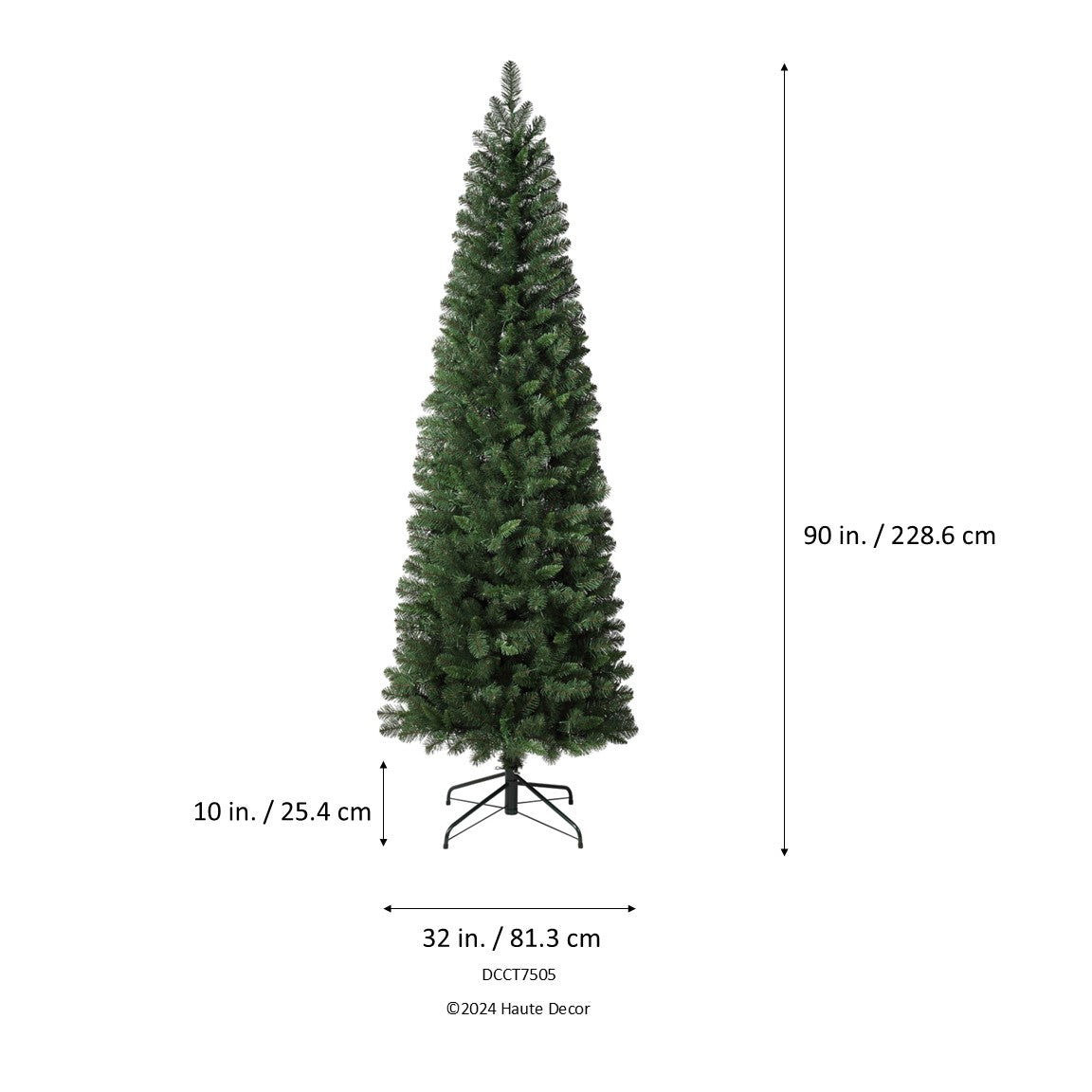 7.5 Foot Pencil Deerfield Spruce Tree with Warm Pre-Lit LED Cluster Lights and Foot Pedal