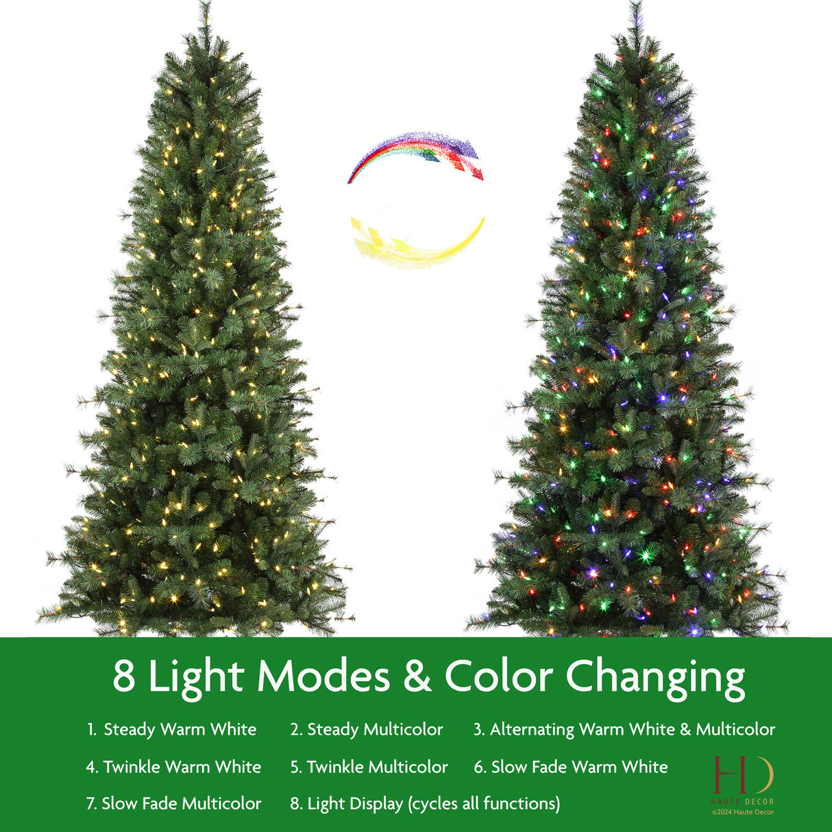 7.5 Ft. Grand Bank PE Slim Christmas Tree with 8 Function Color Changing LED Lights, and Quick Shape Technology