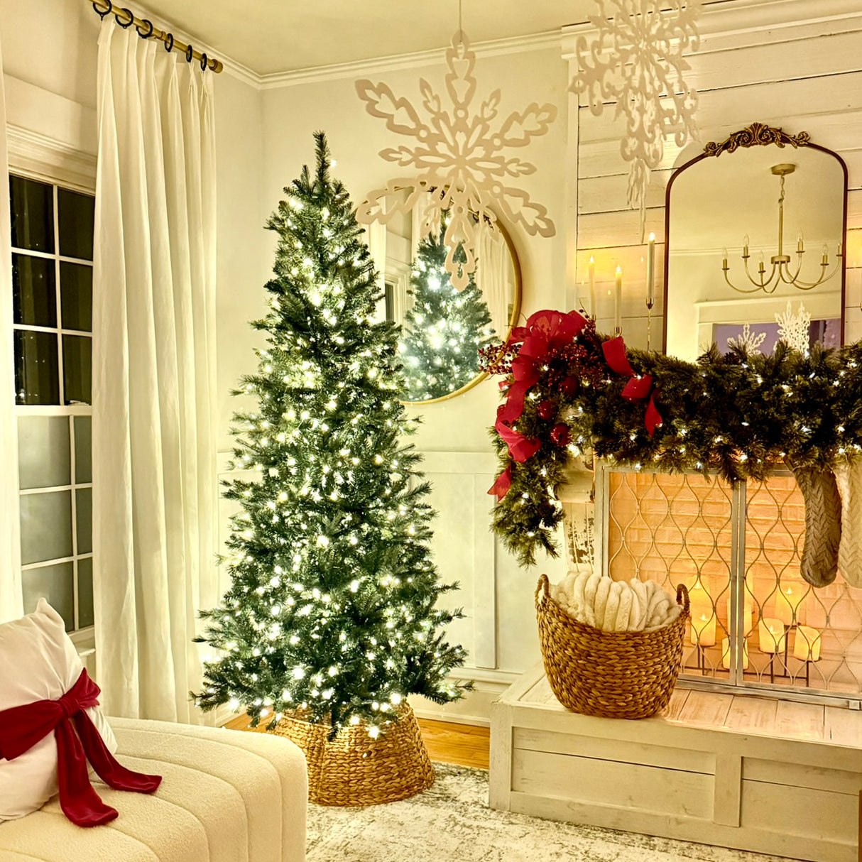 7.5 Ft. Grand Bank PE Slim Christmas Tree with 8 Function Color Changing LED Lights, and Quick Shape Technology