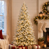 Flocked Queensbury Fir 7.5 Ft. Christmas Tree with 8 Function Lights Including Twinkle