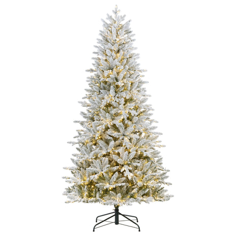 Flocked Queensbury Fir 7.5 Ft. Christmas Tree with 8 Function Lights Including Twinkle