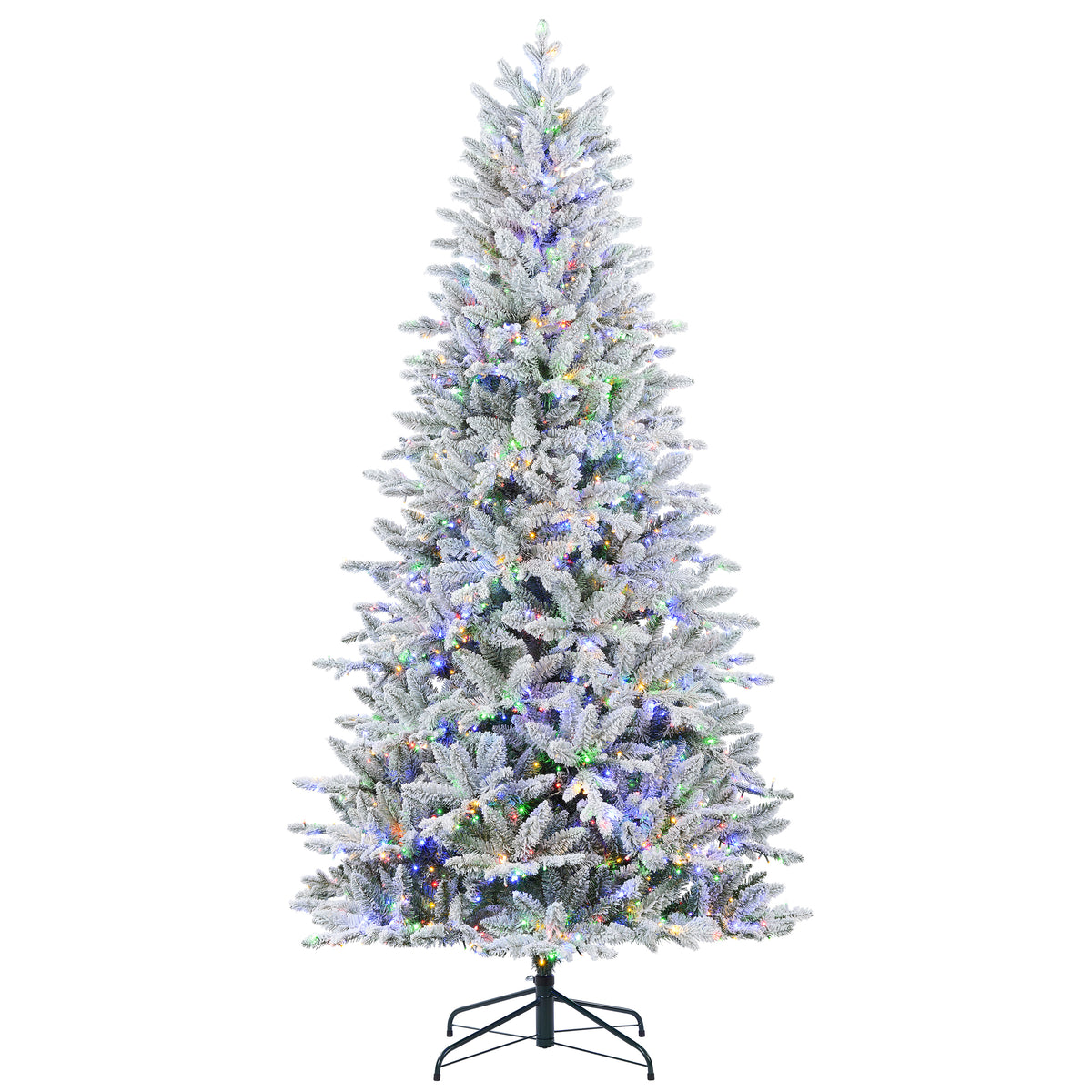 Flocked Queensbury Fir 7.5 Ft. Christmas Tree with 8 Function Lights Including Twinkle