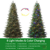 7.5 Ft. Tall Queensbury PE Fir Christmas Tree with 8 Function LED Lights, Instant Shape Memory Wire, and Foot Pedal Control