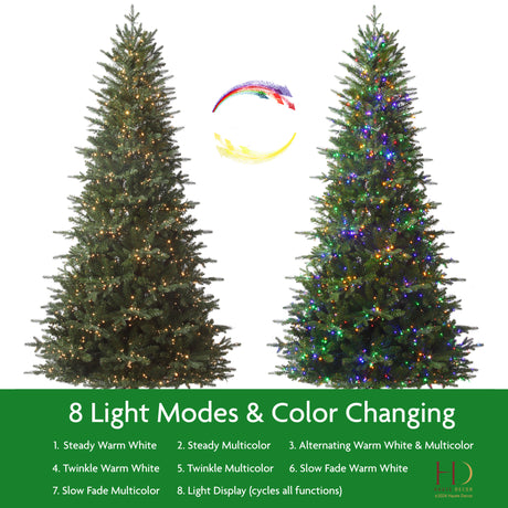 7.5 Ft. Tall Queensbury PE Fir Christmas Tree with 8 Function LED Lights, Instant Shape Memory Wire, and Foot Pedal Control