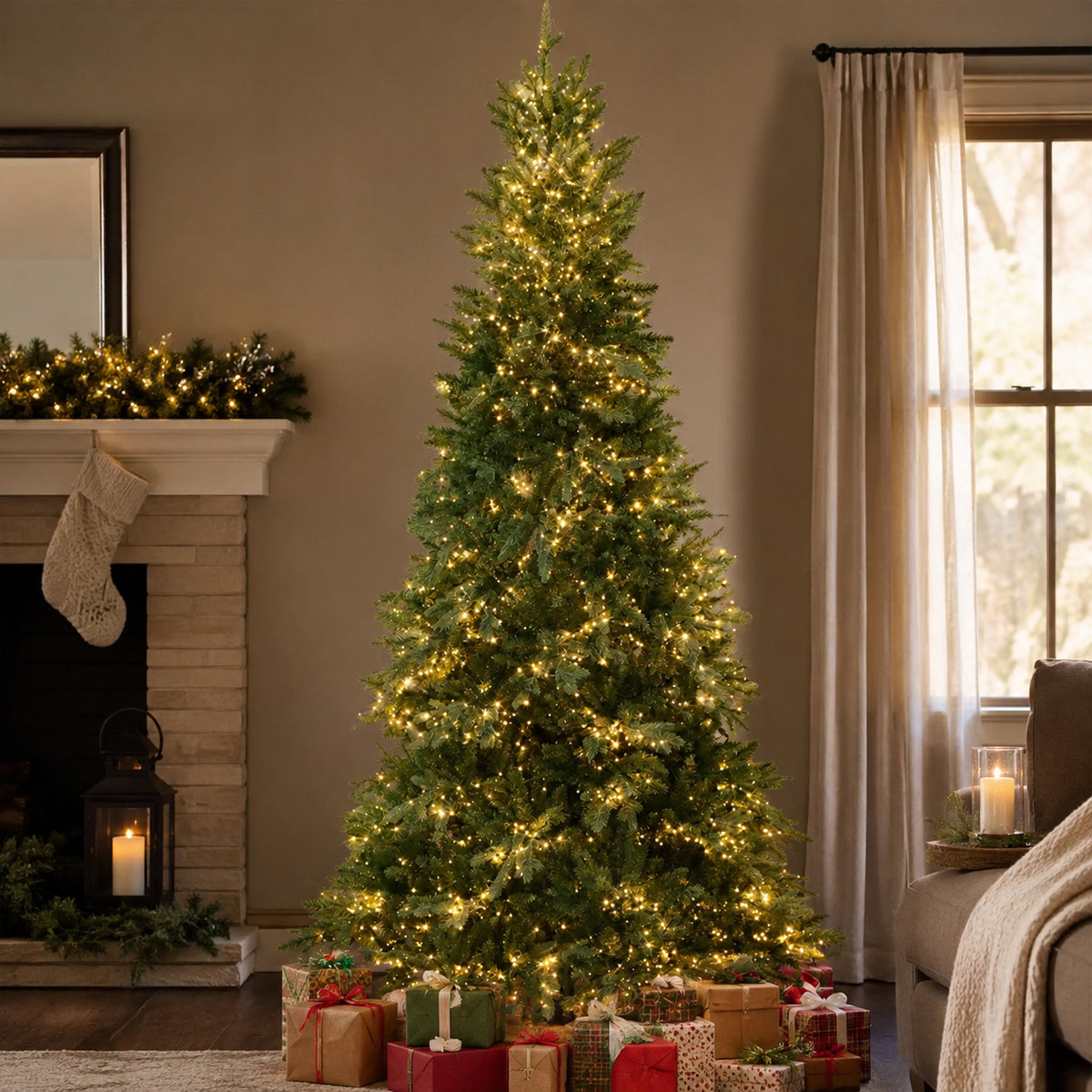 7.5 Ft. Tall Queensbury PE Fir Christmas Tree with 8 Function LED Lights, Instant Shape