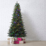 7.5 Ft. Tall Queensbury PE Fir Christmas Tree with 8 Function LED Lights, Instant Shape Memory Wire, and Foot Pedal Control