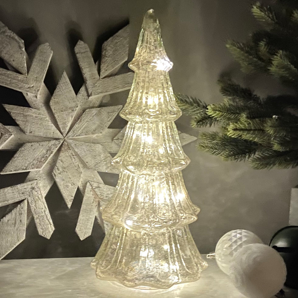 14 Inch Lighted Mercury Glass Christmas Tree