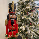 37 Inch Decorative Christmas Nutcracker -  Red/Green with Darker Skin - Solid Resin Construction Large Christmas Nutcracker