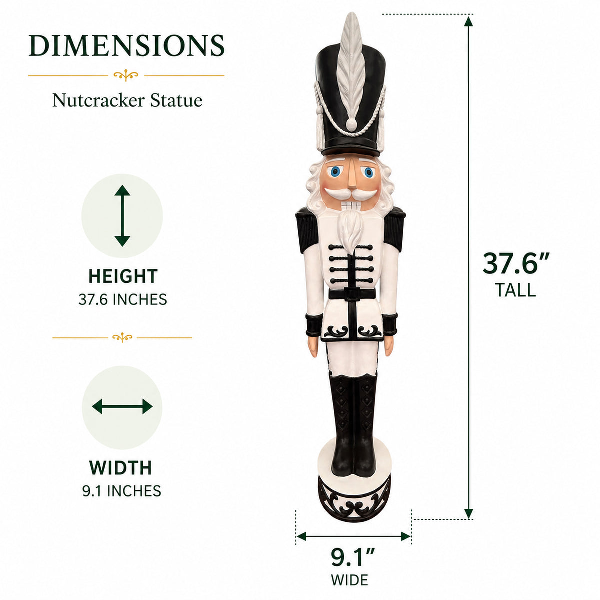 37 Inch Decorative Christmas Nutcracker -  White and Black