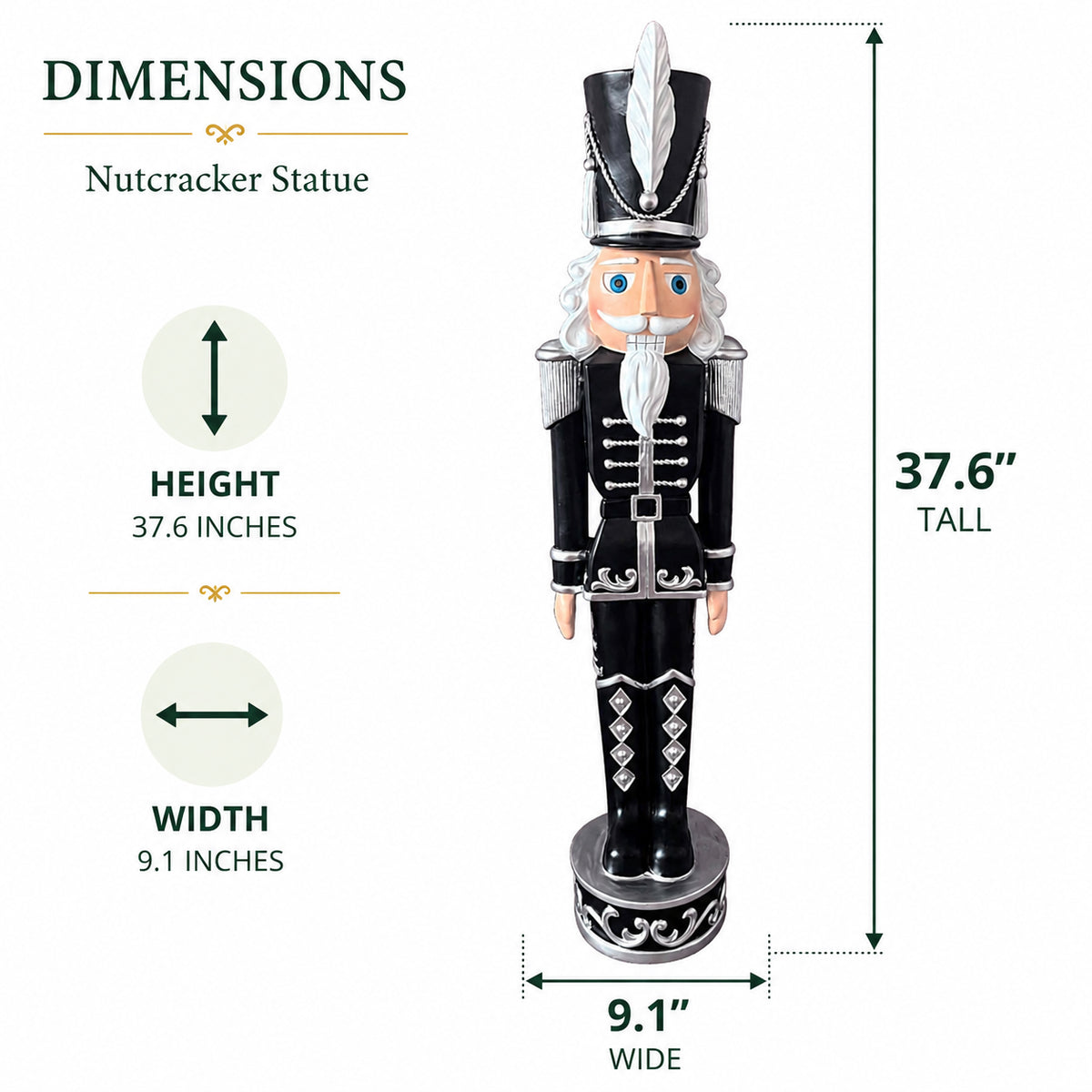 37 Inch Decorative Christmas Nutcracker -  Black and Silver