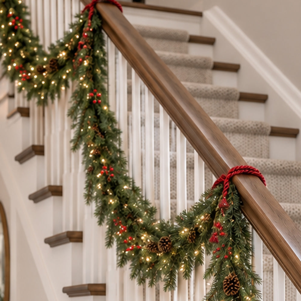 Classic Forest Pre-Lit Christmas Garland- 9 Feet Long with Twinkle Lights and Real Pinecones