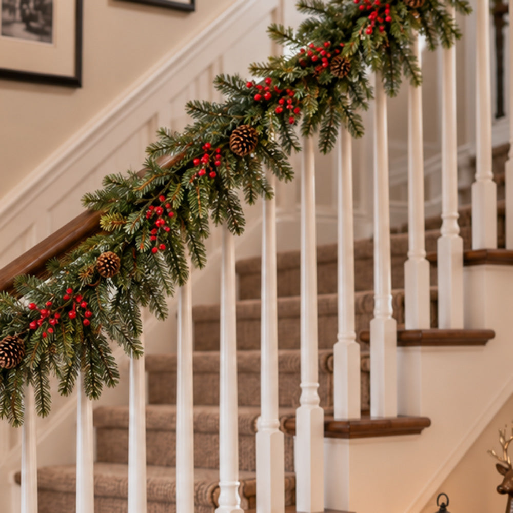 Classic Forest Pre-Lit Christmas Garland- 9 Feet Long with Twinkle Lights and Real Pinecones