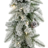 Snowy Stockbridge Pre-Lit 9 Ft. Flocked Garland with Twinkle Lights and Silver Glitter Pinecones