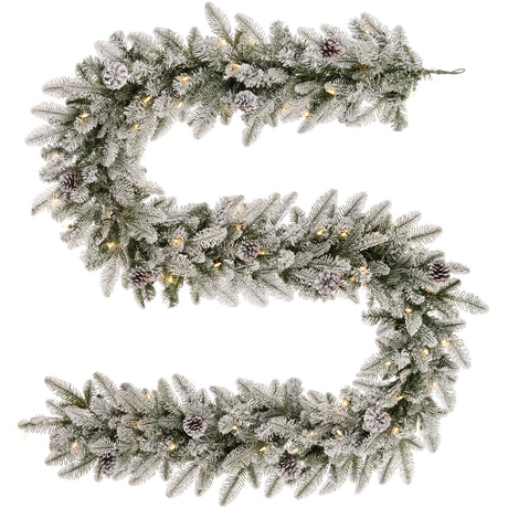 Snowy Stockbridge Pre-Lit 9 Ft. Flocked Garland with Twinkle Lights and Silver Glitter Pinecones