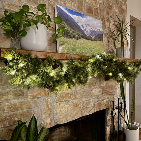 Haute Decor 6 Foot Cashmere Christmas Garland with 50 Warm White LED Lights