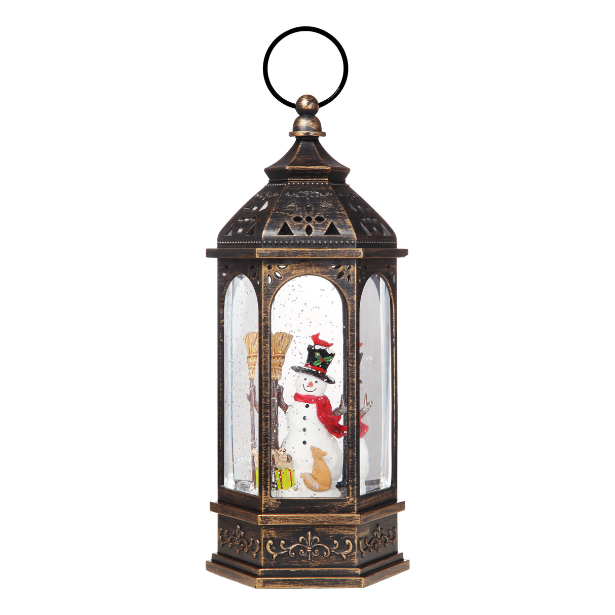 Snowburst Lantern with Snowman and Glittering Light Snow Show