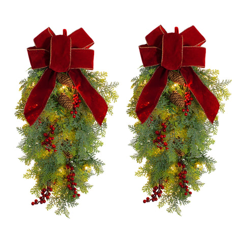 Set of 2 Pre-lit Classic Christmas Chairback Swags