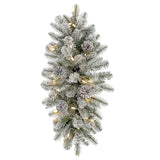 Snowy Stockbridge Pre-Lit 26 Inch Staircase Swag with Twinkle Lights and Silver Glitter Pinecones