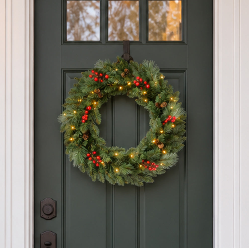 Prelit 24 Inch Classic Christmas Greenery Collapsible Wreath
