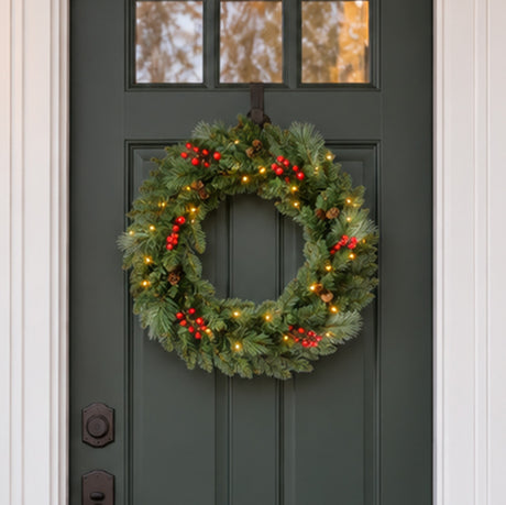 Prelit 24 Inch Classic Christmas Greenery Collapsible Wreath