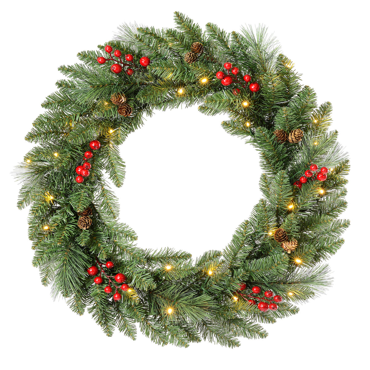 Prelit 24 Inch Classic Christmas Greenery Collapsible Wreath