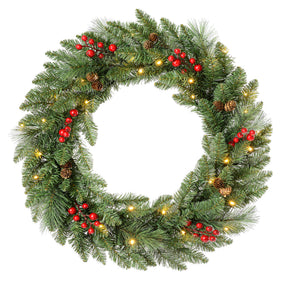 Prelit 24 Inch Classic Christmas Greenery Collapsible Wreath