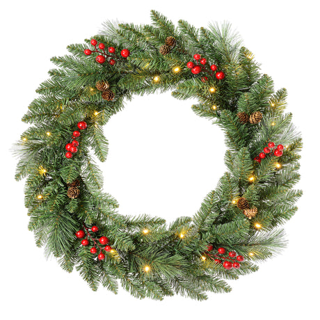 Prelit 24 Inch Classic Christmas Greenery Collapsible Wreath