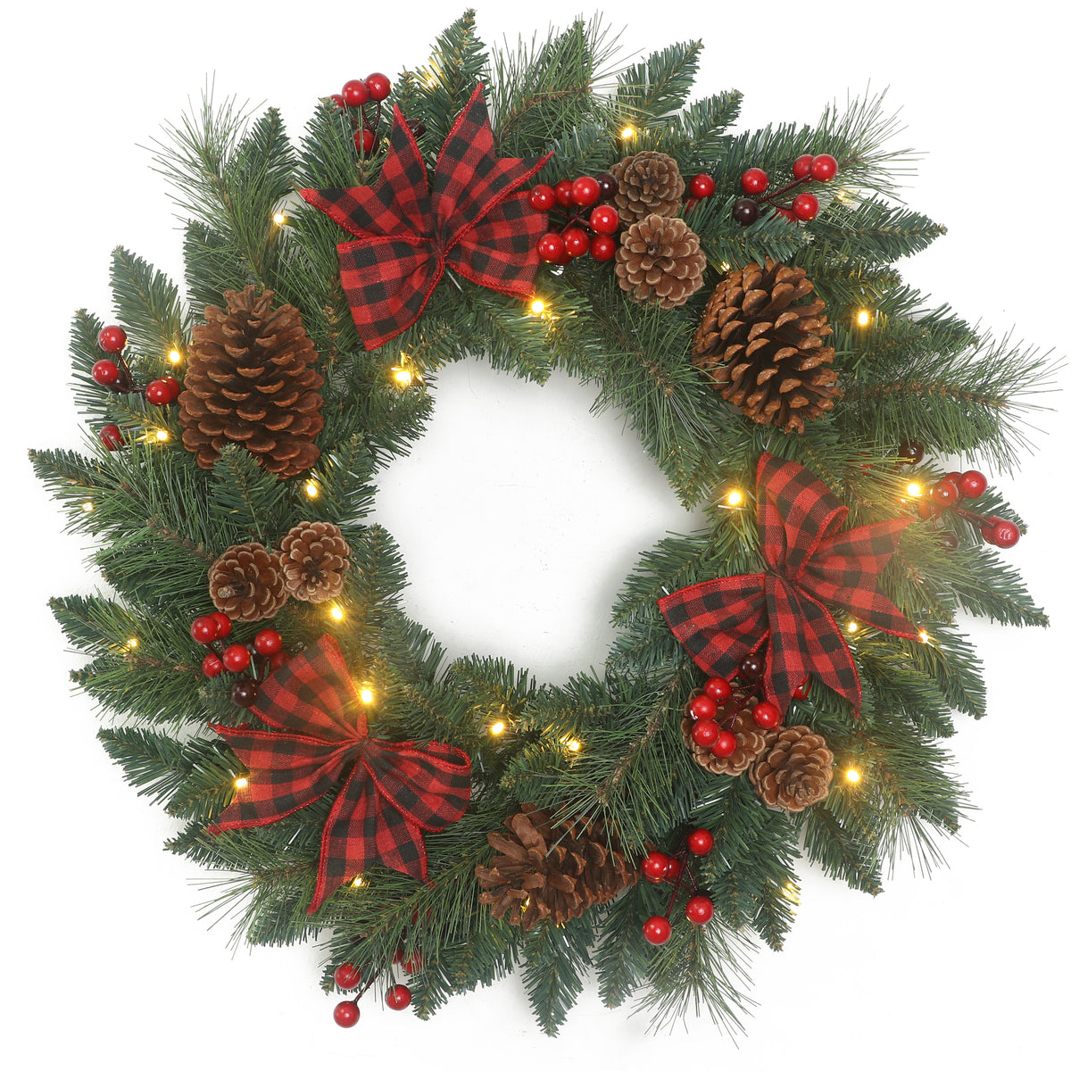 Smoky Mountain Pine 24 Inch Pre-Lit Holiday Wreath