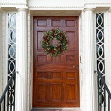 Haute Decor 24 Inch Holly Pine Pre-Lit Christmas Wreath - Pine Wreath with Lush Holly, Berries, and Pinecones