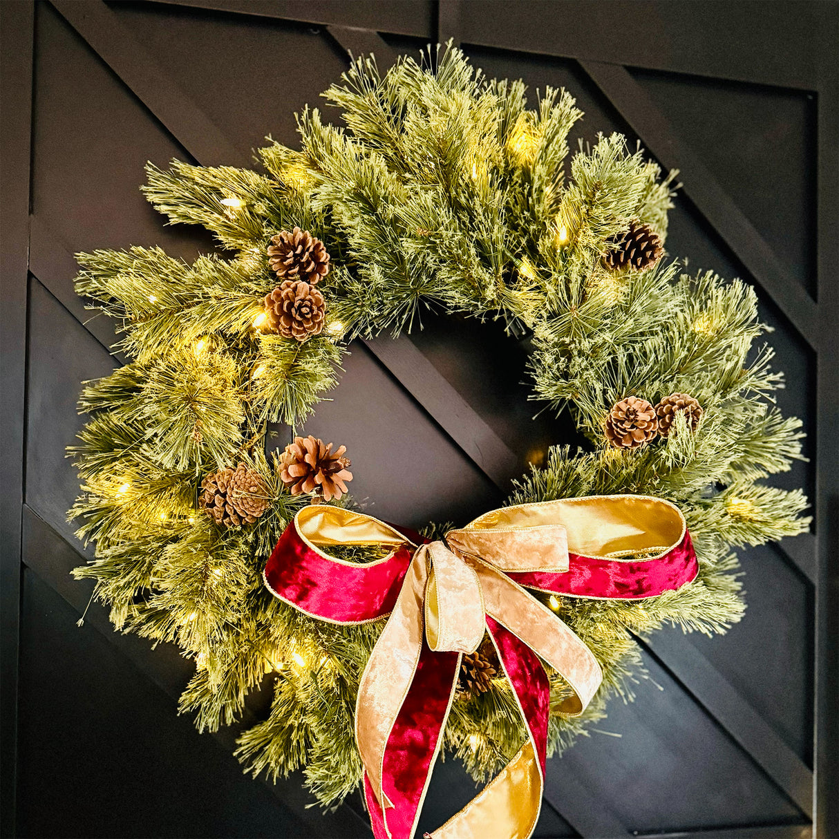 Haute Decor 24 Inch Cashmere Christmas Wreath with 50 Warm White LED Lights