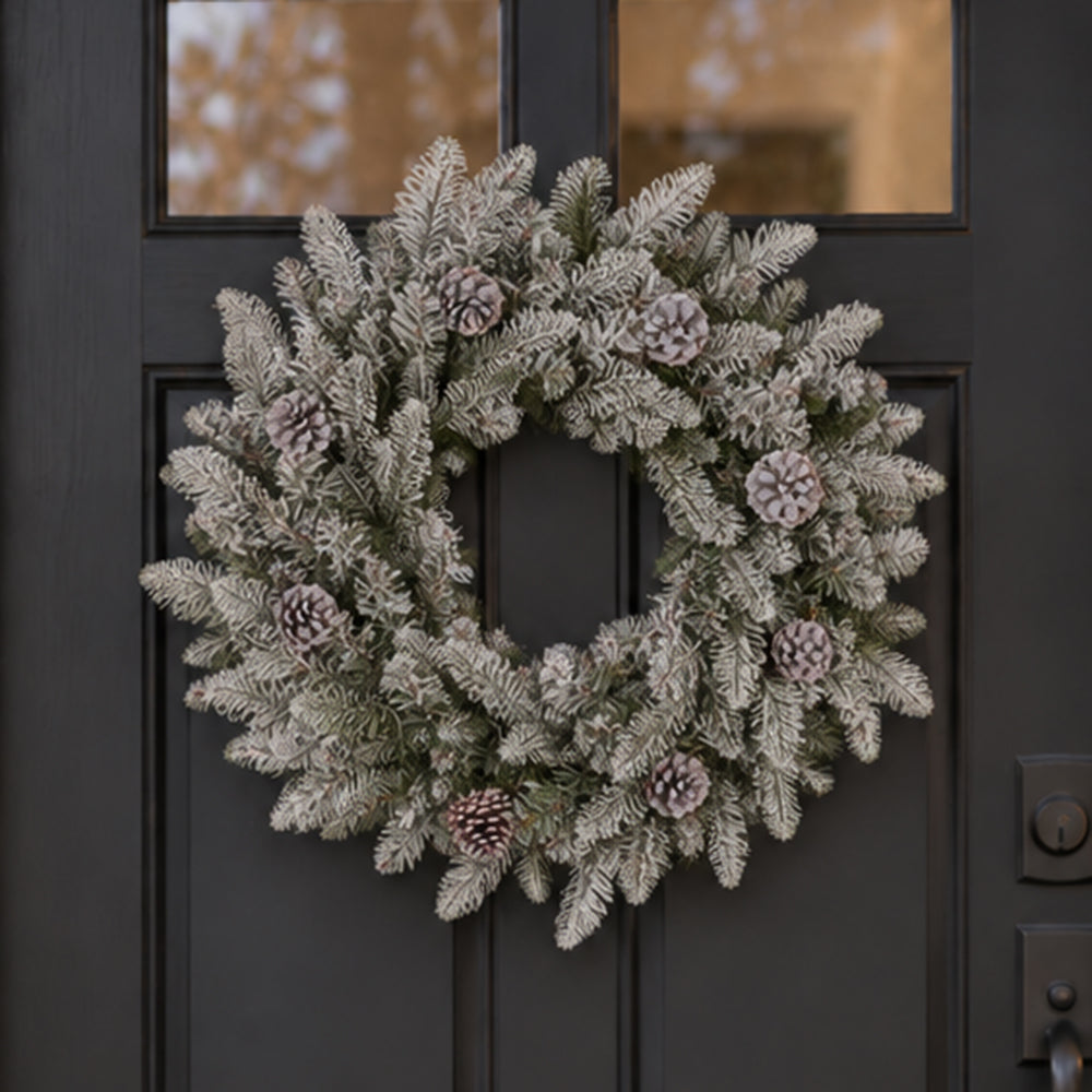 Snowy Stockbridge 24 Inch Wreath with Twinkle or Steady Light Settings