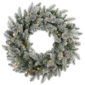 Snowy Stockbridge 24 Inch Wreath with Twinkle or Steady Light Settings