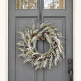Frosted Cypress and Pine 28 Inch Unlit Greenery Wreath with Pinecones