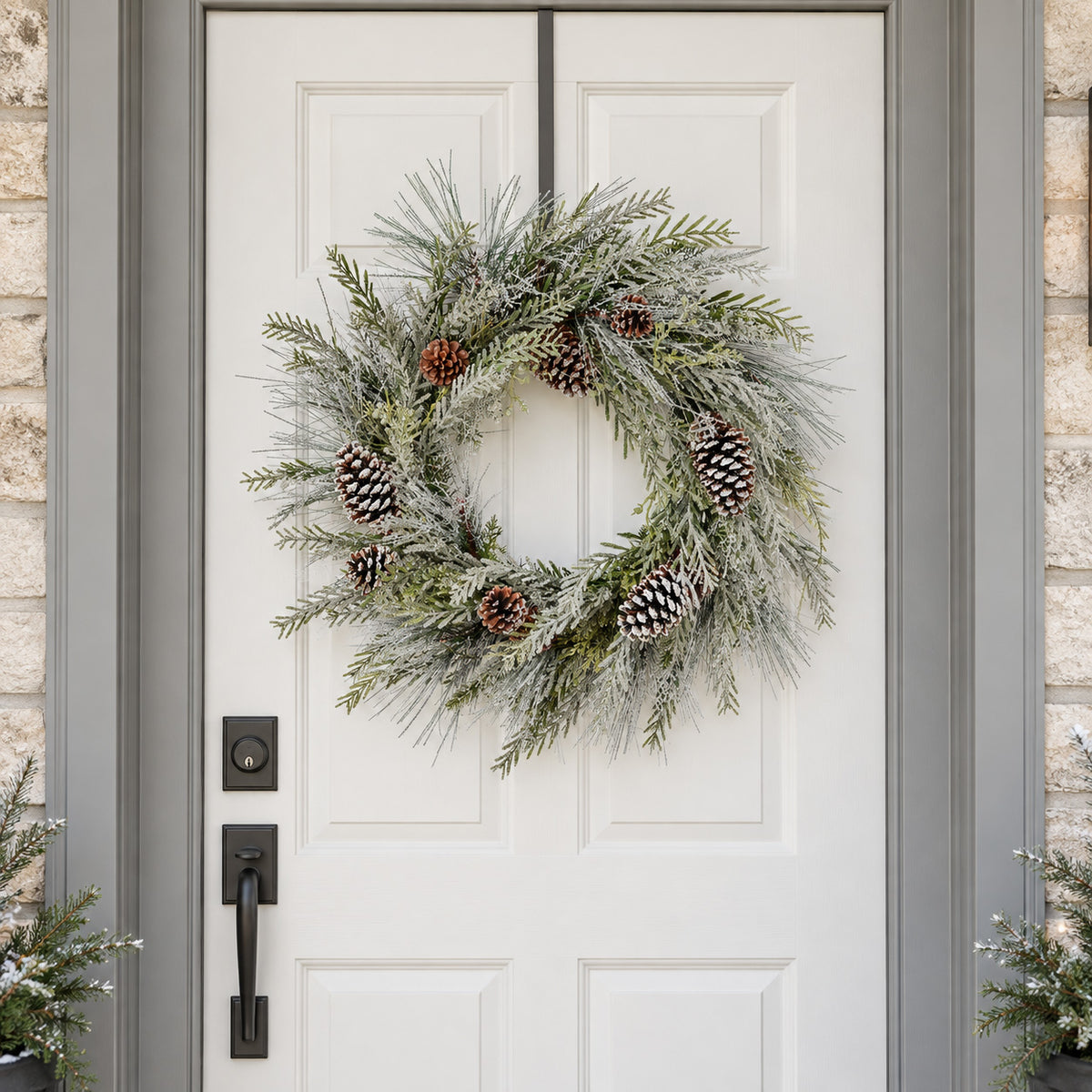 Frosted Cypress and Pine 28 Inch Unlit Greenery Wreath with Pinecones