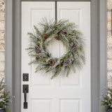 Frosted Cypress and Pine 28 Inch Unlit Greenery Wreath with Pinecones