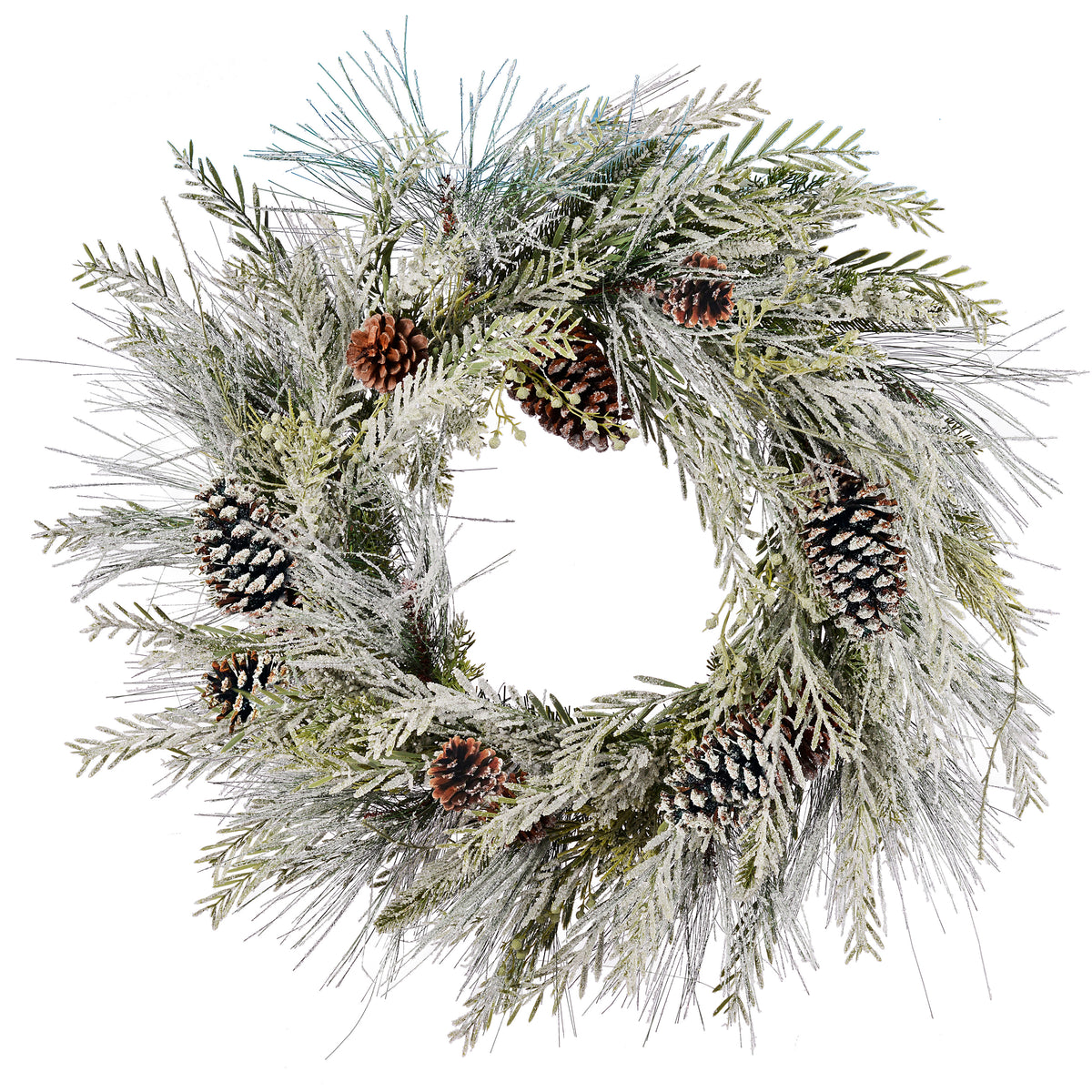 Frosted Cypress and Pine 28 Inch Unlit Greenery Wreath with Pinecones