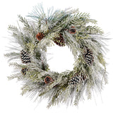 Frosted Cypress and Pine 28 Inch Unlit Greenery Wreath with Pinecones