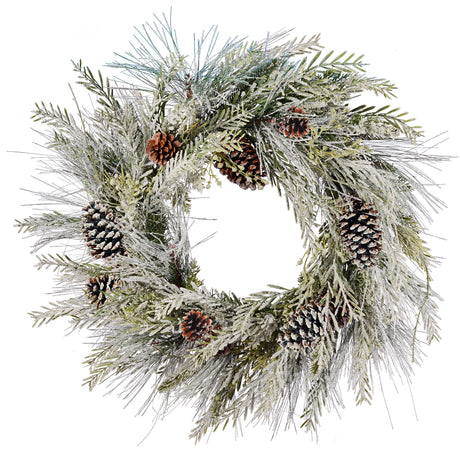 Frosted Cypress and Pine 28 Inch Unlit Greenery Wreath with Pinecones