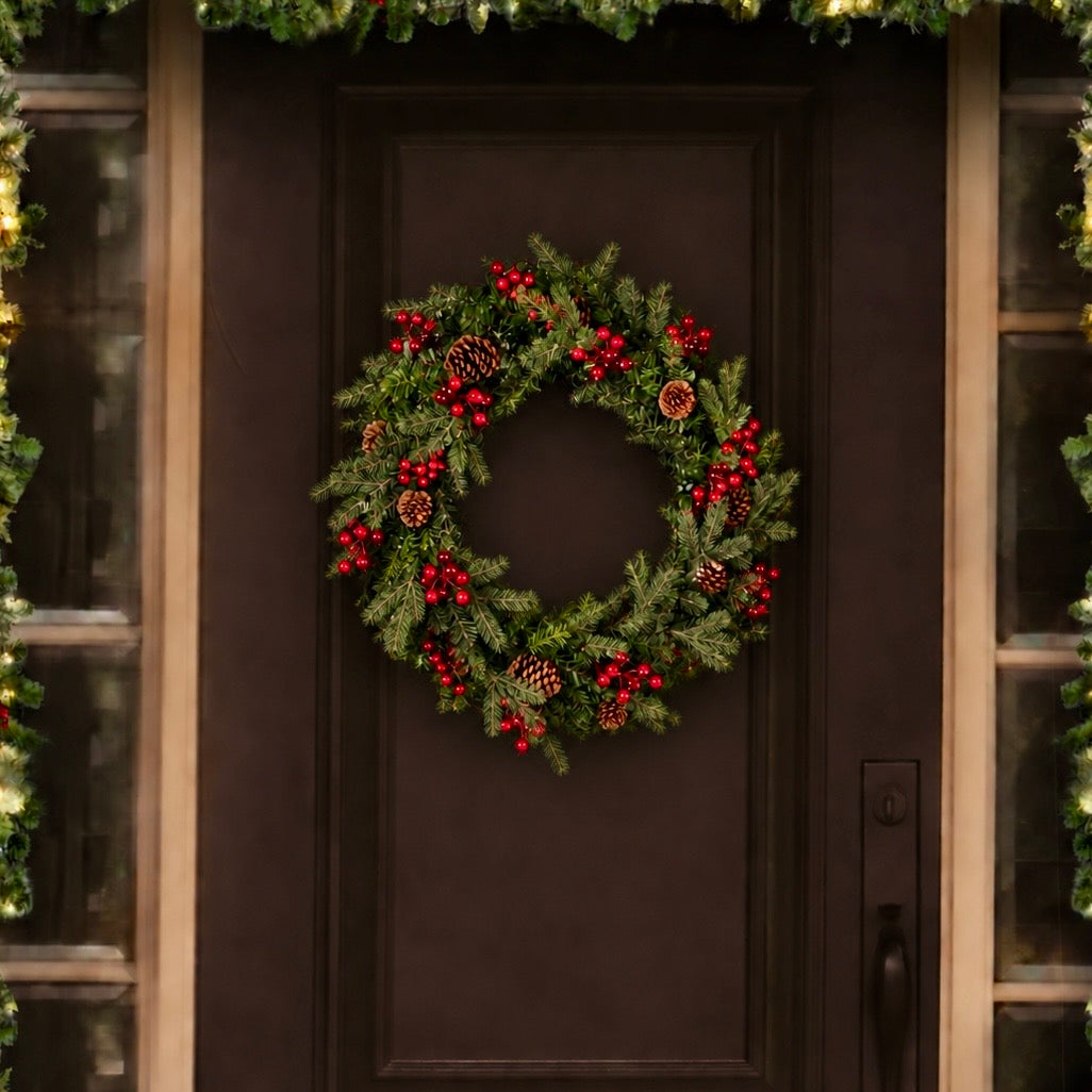 Classic Forest 30 Inch Christmas Wreath with Twinkle Lights