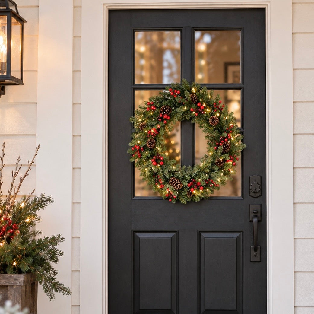Classic Forest 30 Inch Christmas Wreath with Twinkle Lights
