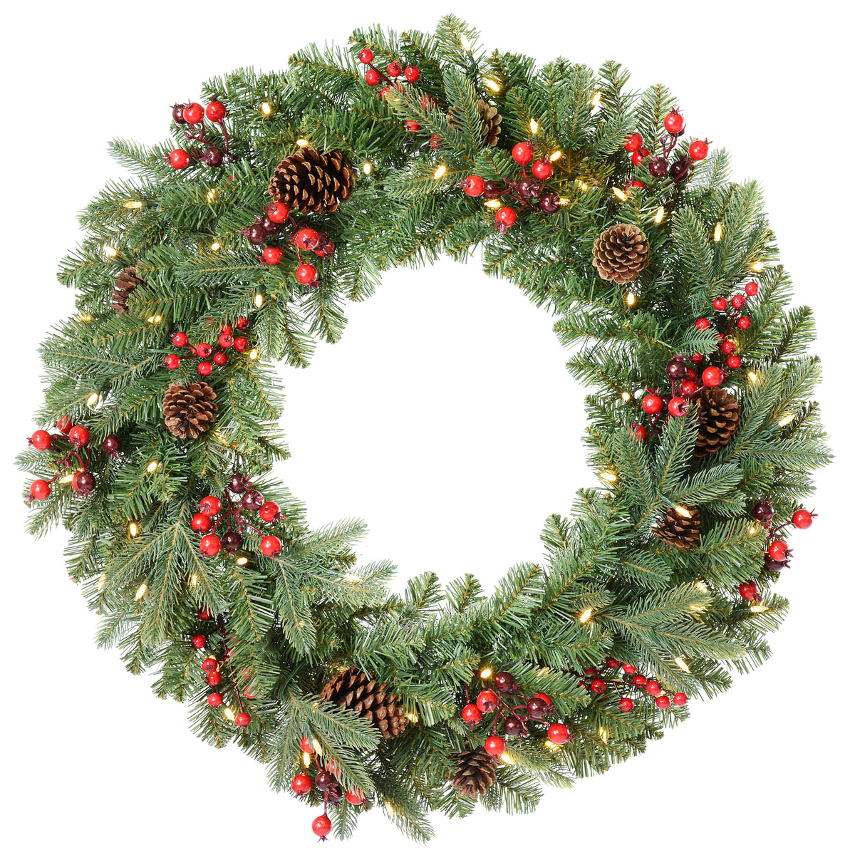Classic Forest 30 Inch Christmas Wreath with Twinkle Lights