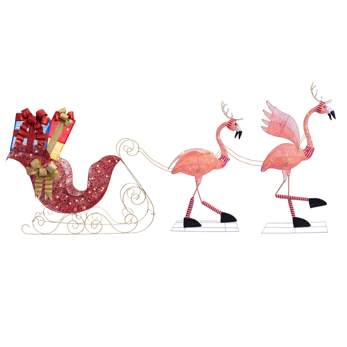 Lighted Christmas Outdoor Flamingo Reindeer with Sleigh Yard Decor
