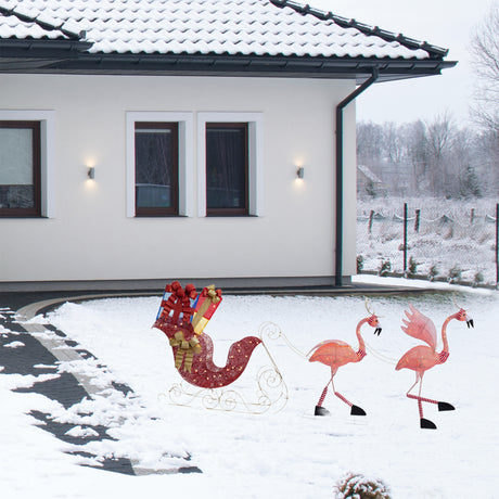 Lighted Christmas Outdoor Flamingo Reindeer with Sleigh Yard Decor