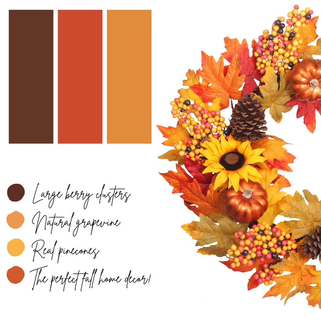 24 Inch Fall Sunflower Artificial Wreath