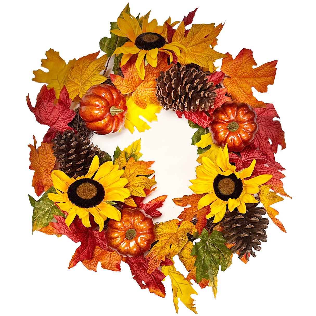 24 Inch Fall Sunflower Artificial Wreath