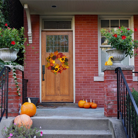 24 Inch Fall Sunflower Artificial Wreath