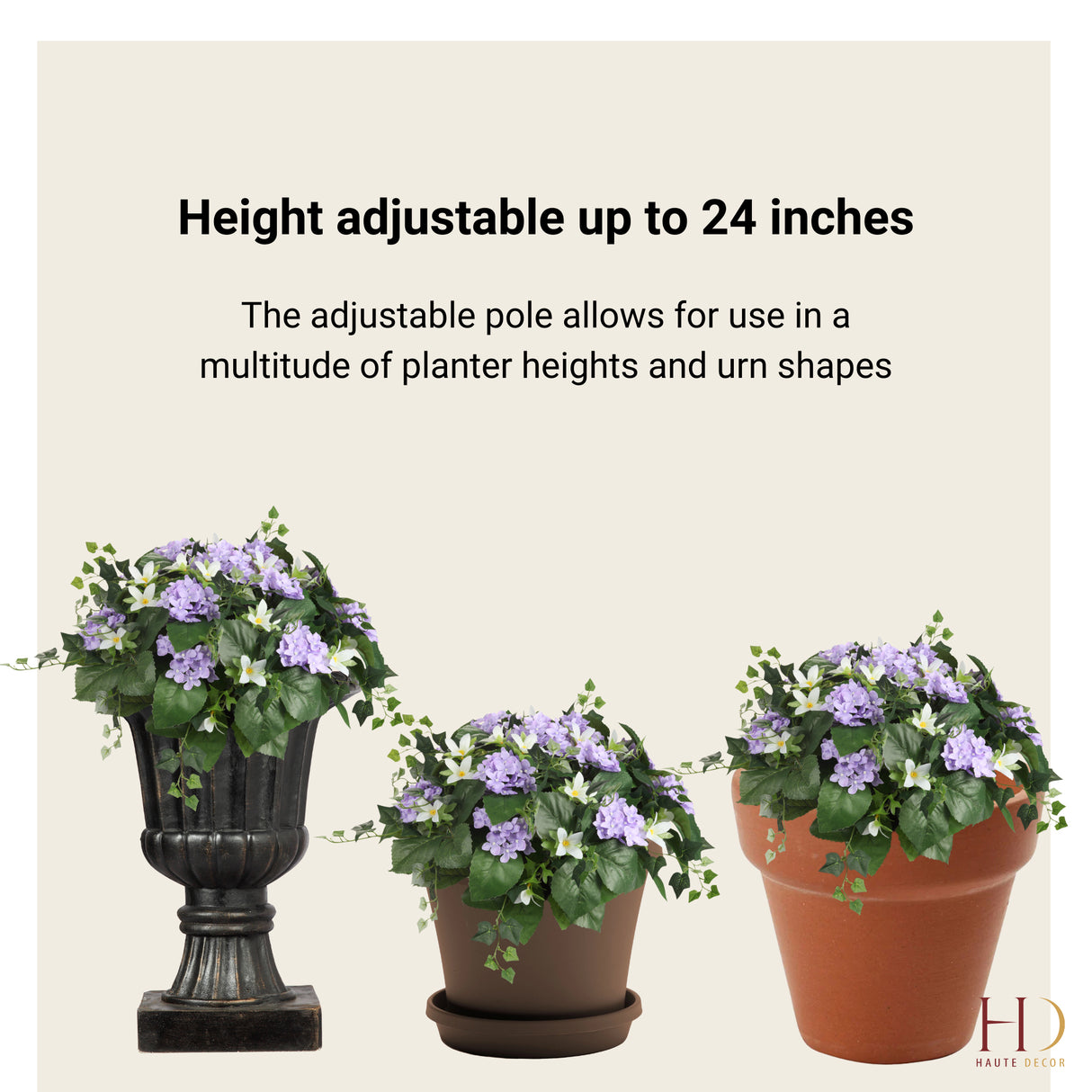 Purple Hydrangea Urn Filler with Adjustable Height