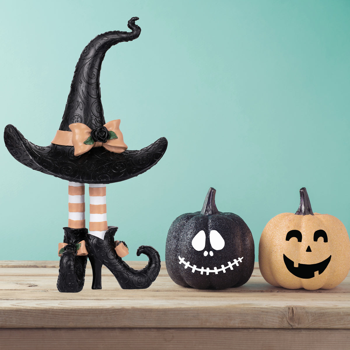 Witch Hat with Legs Figurine Tabletop and Mantel Decor (Orange/Black)