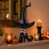 Witch Hat with Legs Figurine Tabletop and Mantel Decor (Purple/Black)