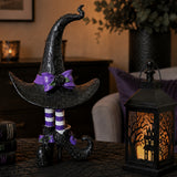 Witch Hat with Legs Figurine Tabletop and Mantel Decor (Purple/Black)